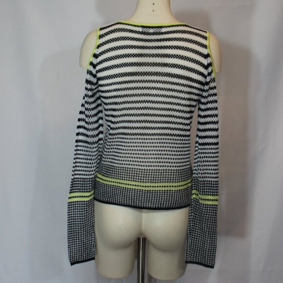 John + Jenn black white long sleeve open shoulder women's sweater size small - Picture 2 of 5